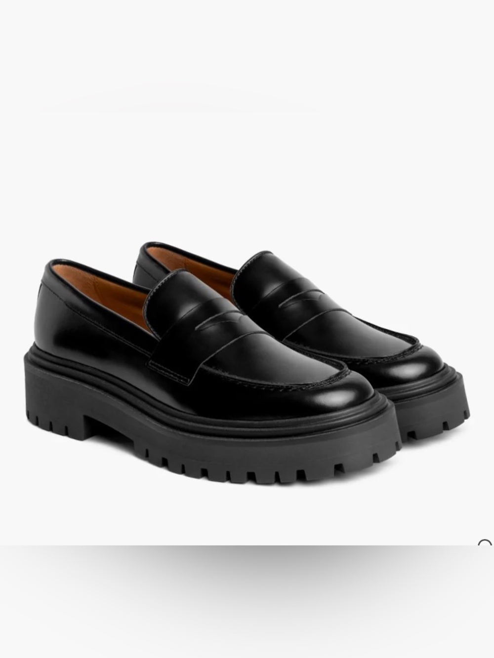 Thursday Boot Company Black Chunky Lug Sole Leather Penny Loafers